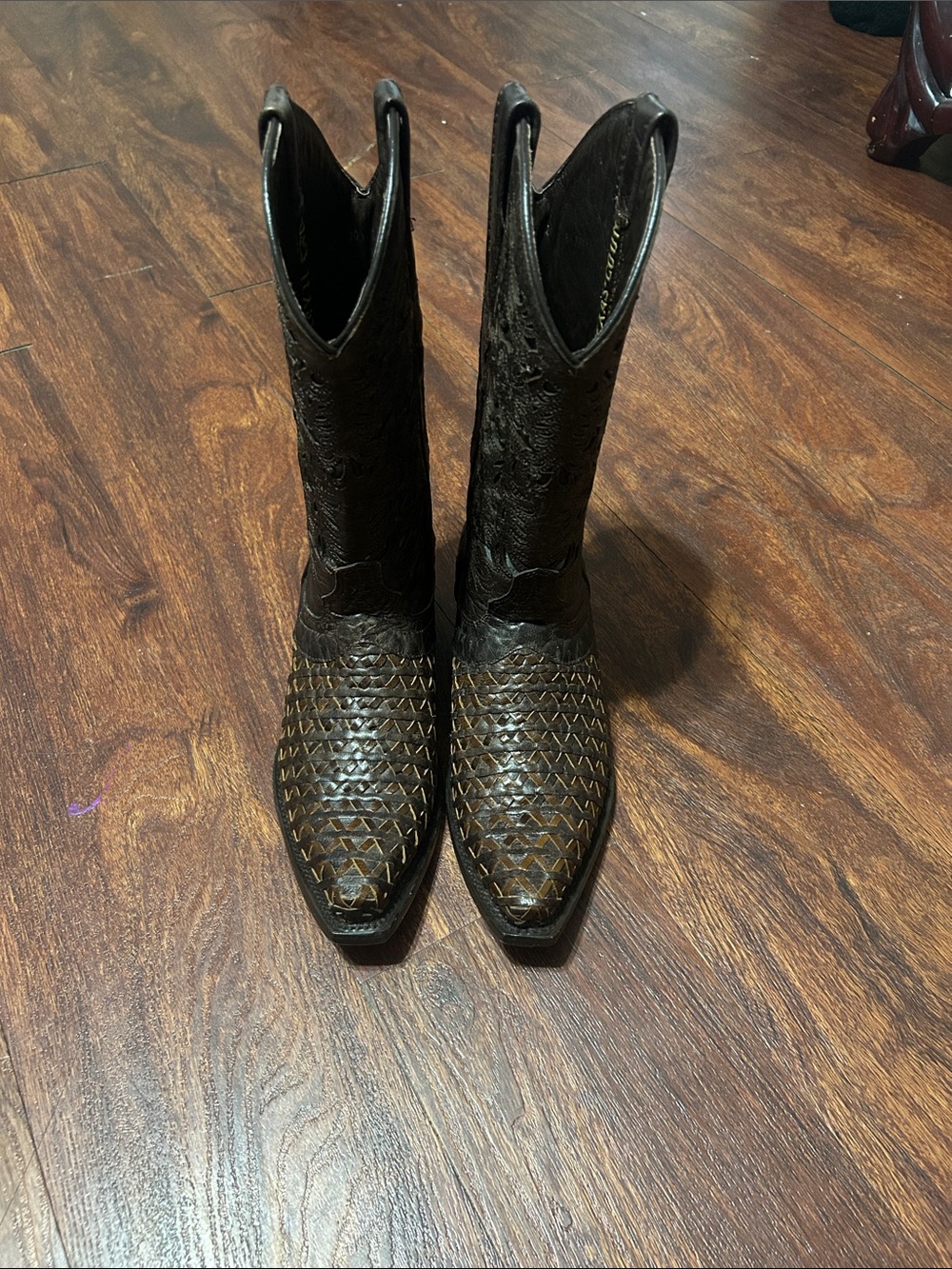 Women’s Brown Leather Western Boots - Textured Pointed Toe